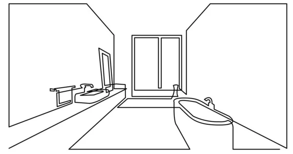 Continue lijn tekening van moderne ruime badkamer — Stockvector