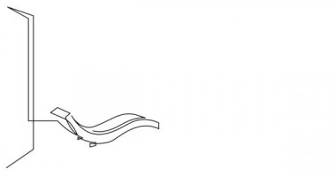 Okyanus manzaralı otel avlusunun şezlonglu kendi kendine çizim çizimi.