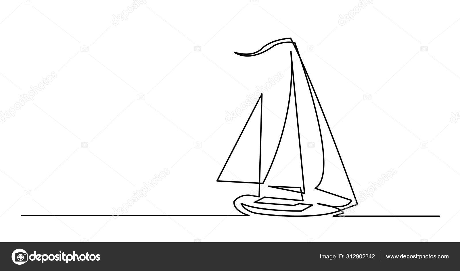 continuous line drawing from the boat traveling at high speed in the  waters. concept of traveling by yacht. yacht go isolated with white  backgrounds Stock Vector