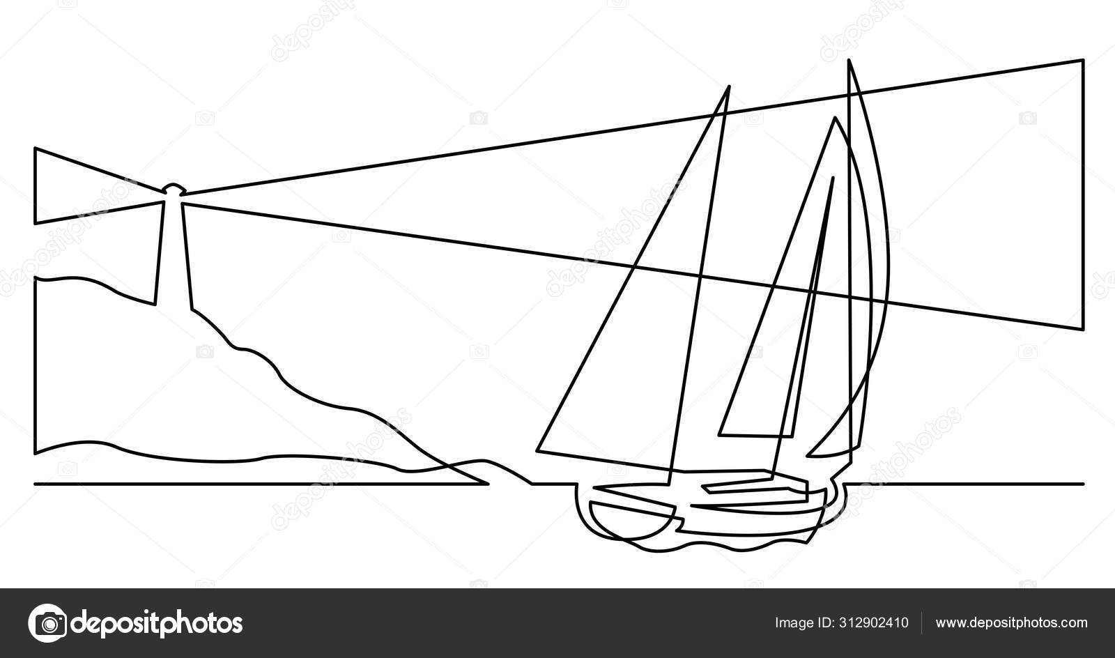 continuous line drawing from the boat traveling at high speed in the  waters. concept of traveling by yacht. yacht go isolated with white  backgrounds Stock Vector