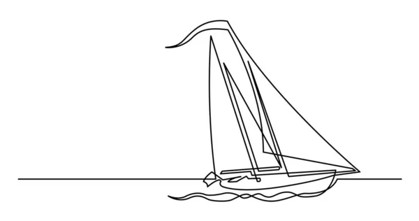 Kontinuierliche Linienzeichnung eines schönen Segelbootes, das auf See segelt — Stockvektor