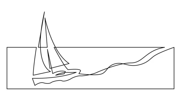 Desenho de linha contínua de belo veleiro iate cartão de saudação com espaço de cópia — Vetor de Stock