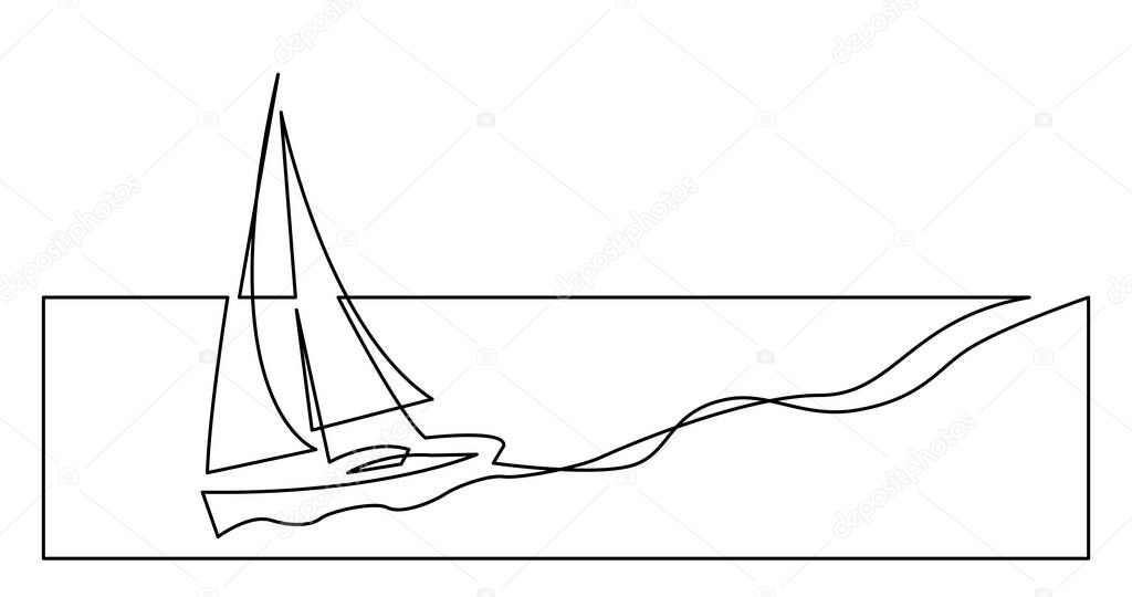continuous line drawing of beautiful sailboat yacht greeting card with copy space