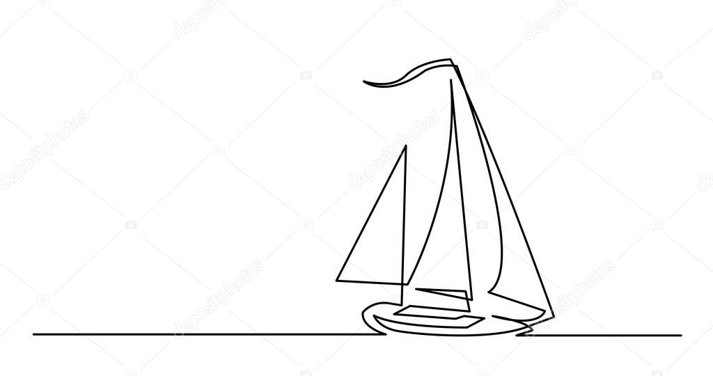 continuous line drawing of beautiful yacht with copy space
