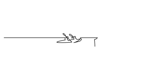 Auto Dibujo Animación Línea Dibujo Línea Continua Competencia Kayak Agua — Vídeo de stock