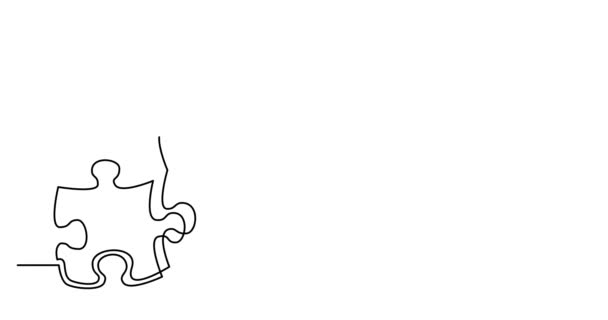Саморисование Линии Анимации Четырех Частей Головоломки Связанных Вместе Качестве Метафоры — стоковое видео