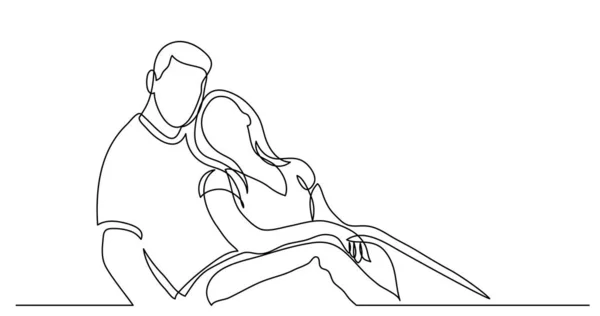 幸福夫妻坐在一起的连续线条画 — 图库矢量图片