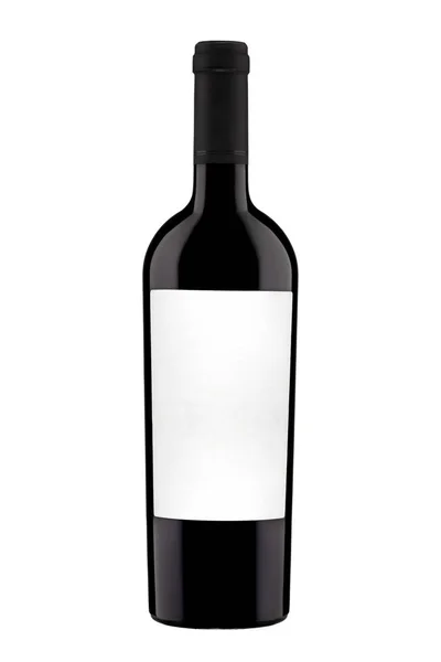 Flasche mit Etikett von Rotwein isoliert auf weißem Hintergrund. — Stockfoto