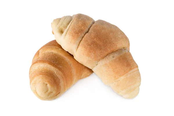 Zwei Croissants Übereinander Isoliert Auf Weißem Hintergrund — Stockfoto