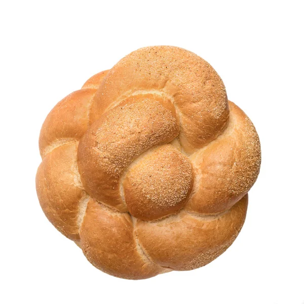 Буханка белого круглого хлеба на белом фоне — стоковое фото