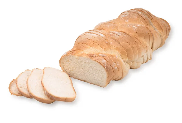 Biały chleb w plasterkach. Izolacja na białym tle — Zdjęcie stockowe