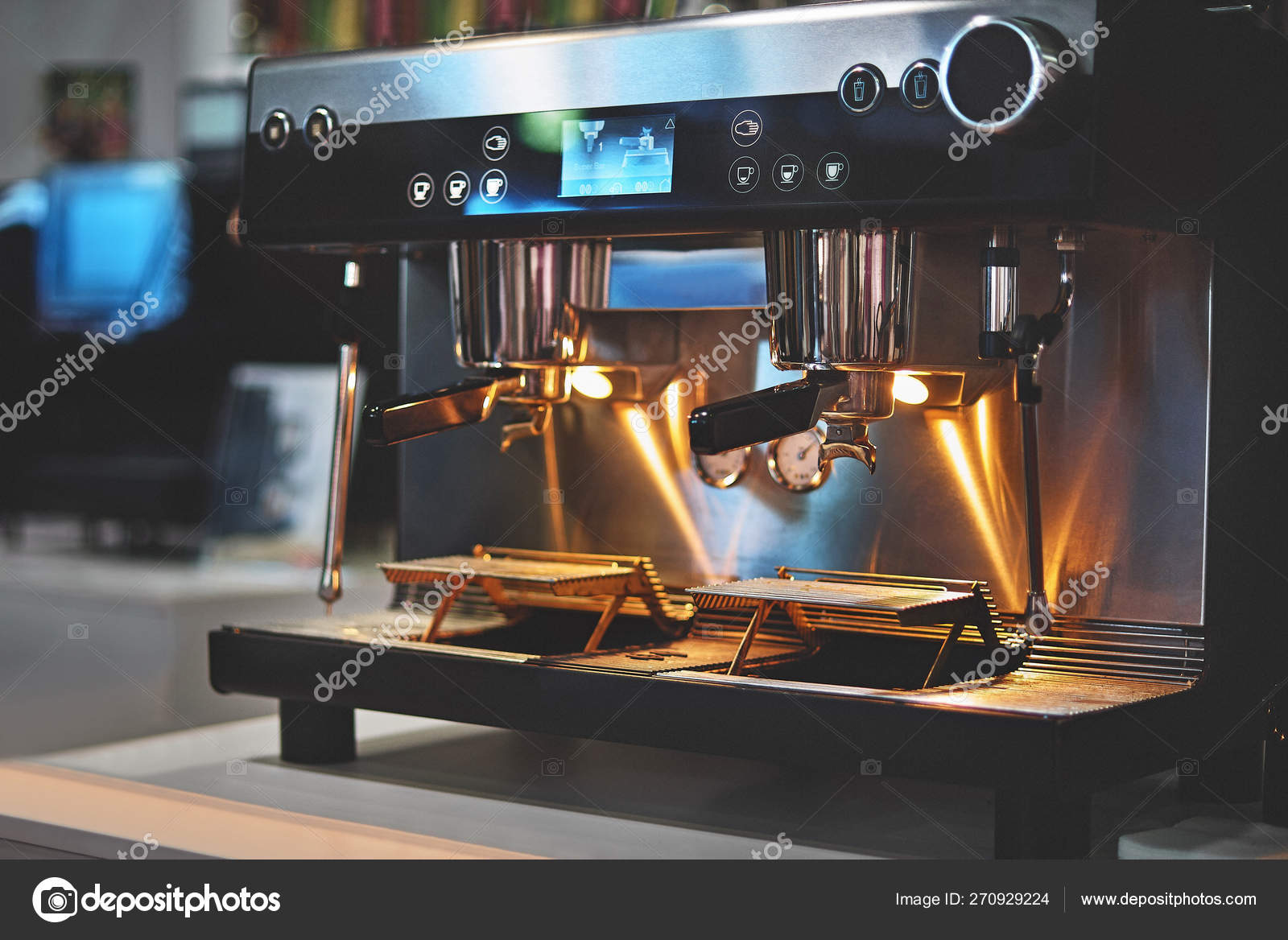 Professional industrial coffee machine in a bar Stock Photo by