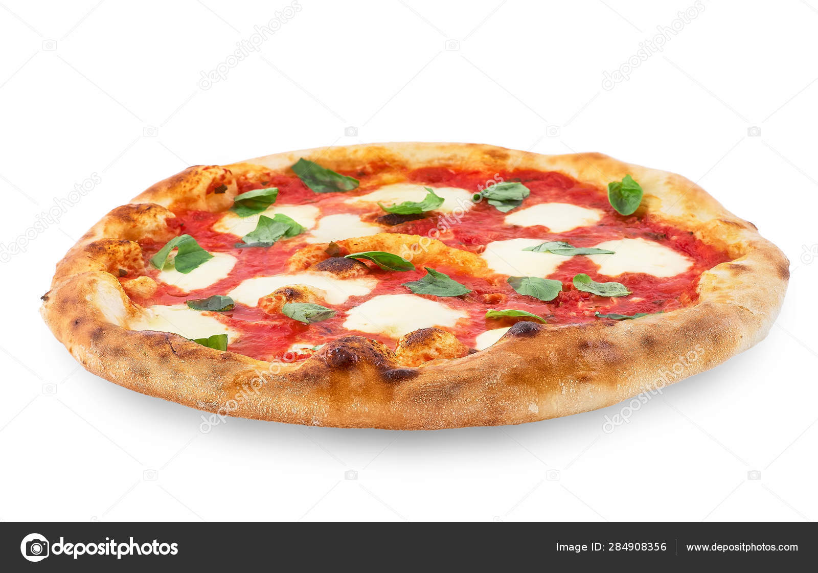 sejle Rationalisering Lao Pizza Margherita på hvid isoleret baggrund. Pizza Margarita med tomater,  basilikum og mozzarellaost . — Stock-foto © izik_md #284908356