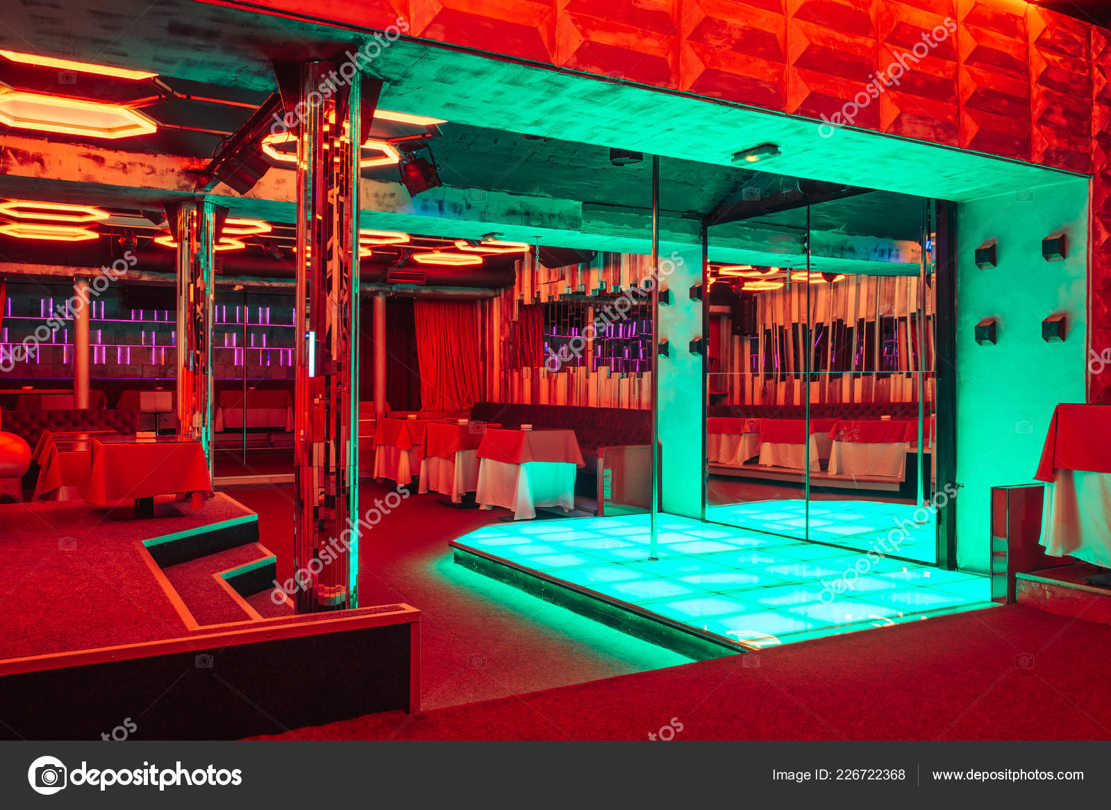 Night Club Interior Pole Dance Stage Stock Photo