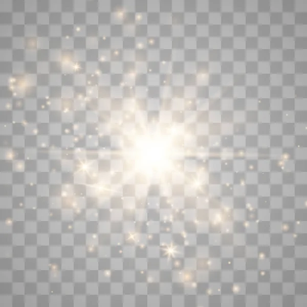 Efecto Luz Brillante Con Chispas Estrellas Doradas Brillan Con Luz — Vector de stock