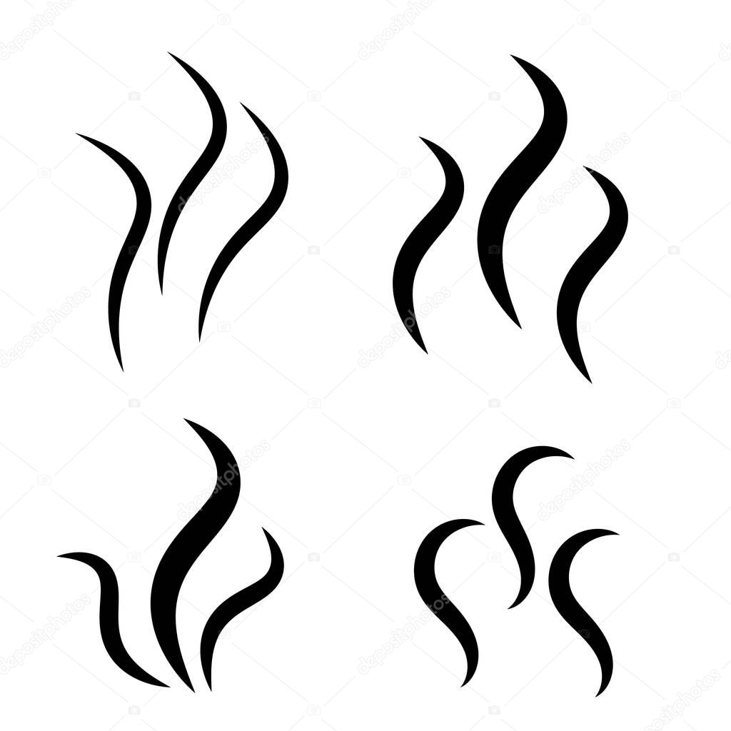 Smoke steam silhouette icon. Cooking steam or warm aroma smell mark, steaming vapour odour symbols. Set of smoke vector icon.