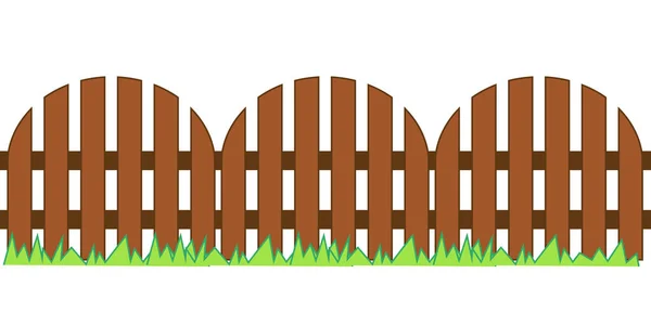 Cerca de piquete, de madeira texturizada com grama . — Vetor de Stock