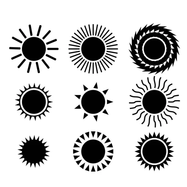 Sol negro icono conjunto — Vector de stock