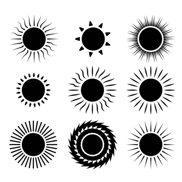 黒い太陽のアイコンセット — ストックベクタ