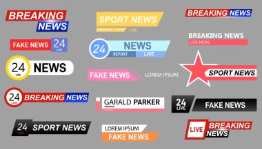 Bir dizi TV haber barları. Haber işareti, canlı yayın videosu. 