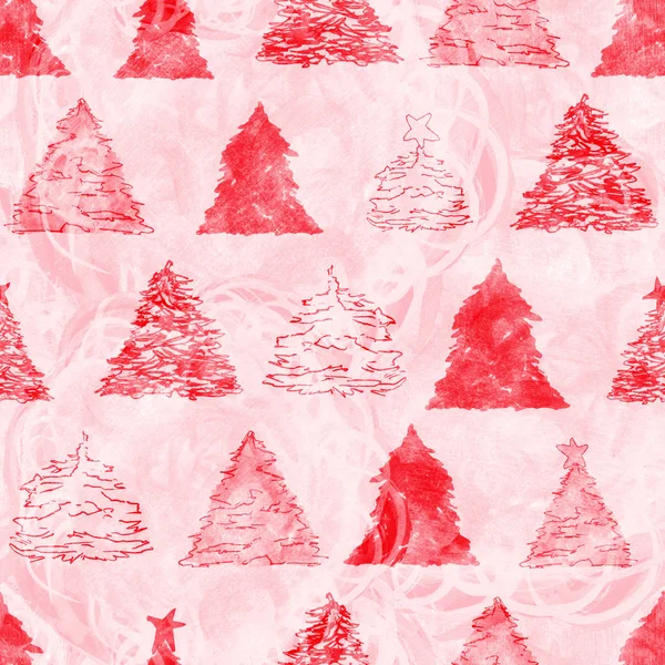Yeni yıl ve Noel ağaçları sorunsuz arka plan deseni. Süsleme işaretleri kroki.