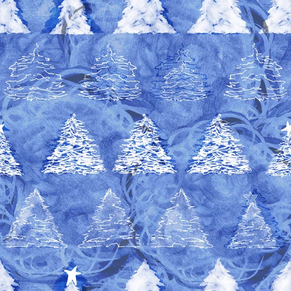 Yeni yıl ve Noel ağaçları sorunsuz arka plan deseni. Süsleme işaretleri kroki.