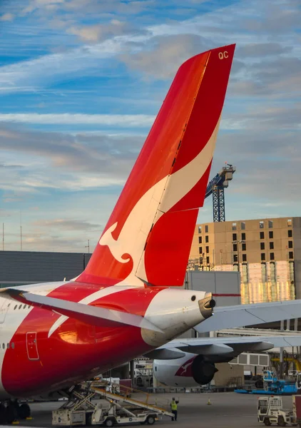 Лондон Хітроу Аеропорт Англія 2018 Липня Хвостового Плавця Qantas Airbus — стокове фото