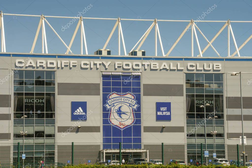 CARDIFF, WALES  - JUNE 2018: Exterior view of the football stadium of Cardiff City. The club was promoted to the English Premier league in 2018