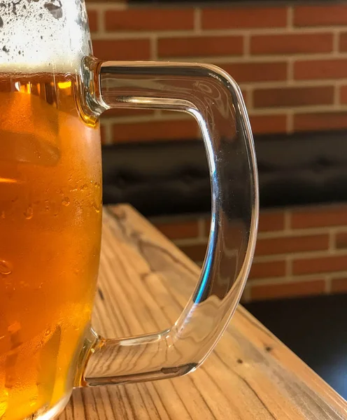 Close View Handle Pint Glass Full Lager — Stock Photo, Image