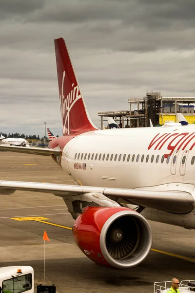 시애틀 2018 시애틀 공항에서 아메리카 A320 제트기의 — 스톡 사진