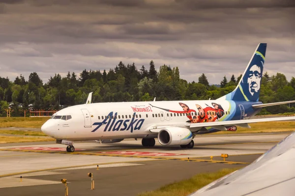 Seattle Usa Juni 2019 Alaska Airlines Die 737 Rollten Abzuheben — Stockfoto
