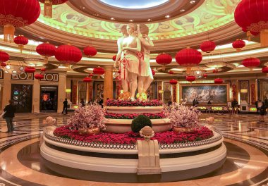 Las Vegas, Nevada, ABD - Şubat 2019: Resepsiyon alanı içinde Caesars Palace Hotel Las Vegas Bulvarı'nda.