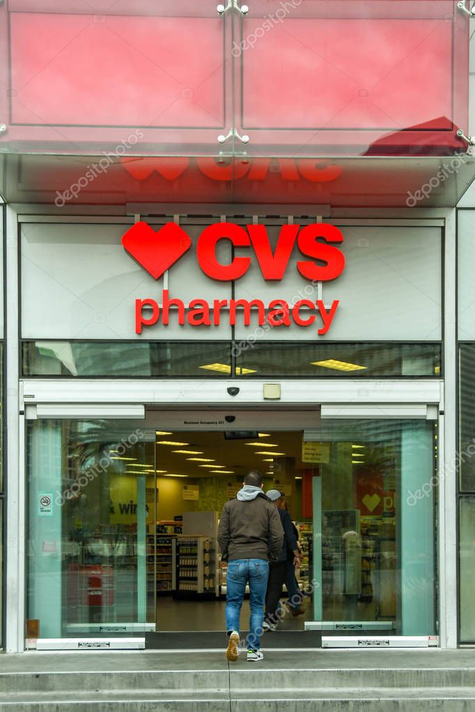 LAS VEGAS, NV, USA - FEBRUARY 2019: Person entering a CVS pharmacy store on Las Vegas Boulevard