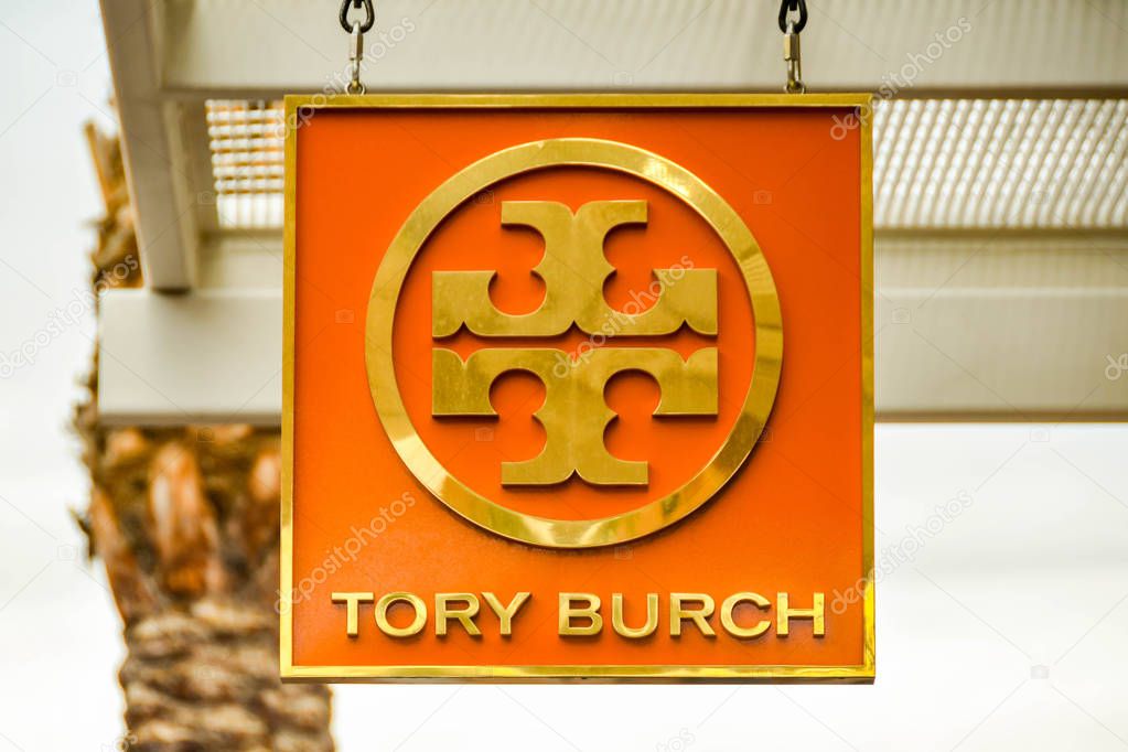 LAS VEGAS, NV, USA - FEBRUARY 2019: Sign above the entrance to the tory Burch store in the Simon Premium Outlets north in Las Vegas.
