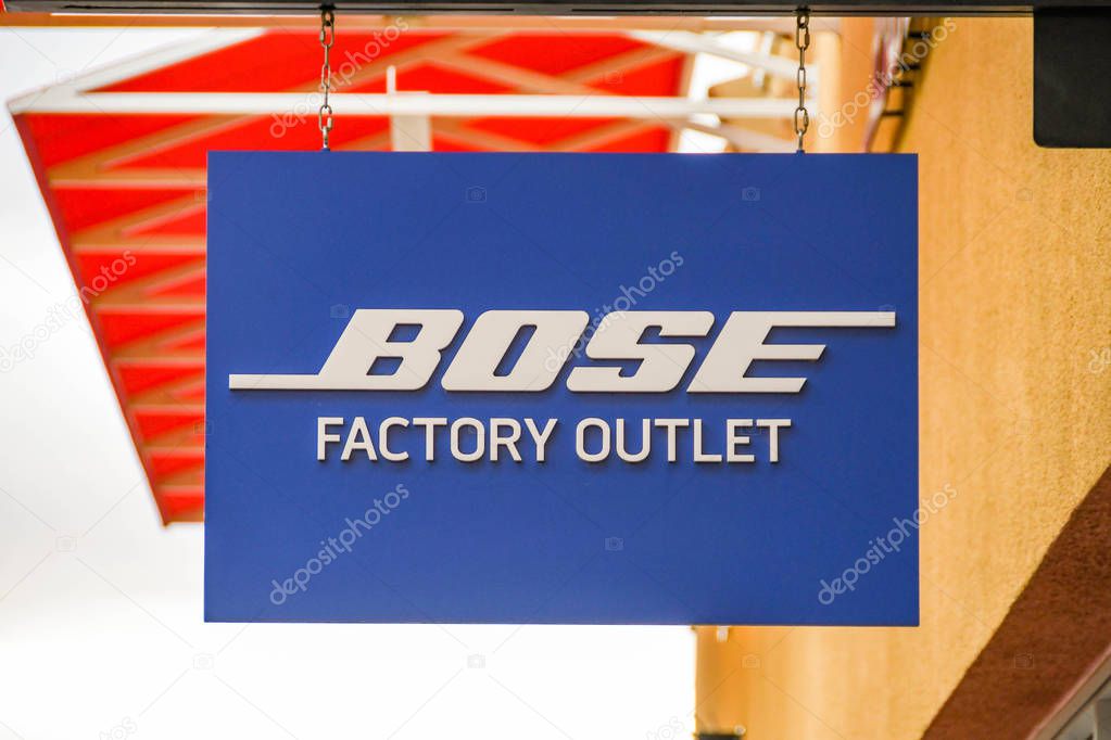 LAS VEGAS, NV, USA - FEBRUARY 2019: Sign above the entrance to the Bose store in the Simon Premium Outlets north in Las Vegas.
