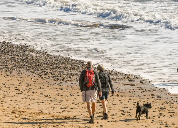 Langland Bay Gower Penninsula Wales Febbraio 2019 Uomo Donna Che — Foto Stock