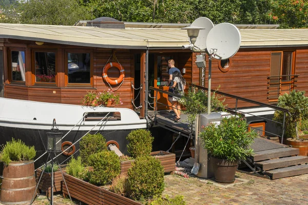 Prague Czech Republic August 2018 Entrance Floating Hotel Botel Which — Stock Photo, Image