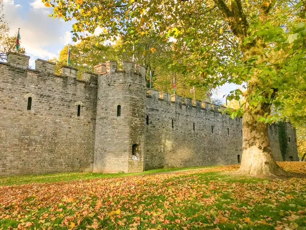 Cardiff Wales October 2018 Scenic View Main Wall Cardiff Castle — Stock Photo, Image