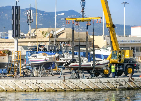 Cannes France Avril 2019 Grue Mobile Dans Chantier Naval Port — Photo