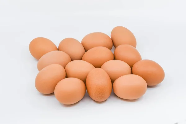 Close Clutch Fresh Eggs Plain White Background Space Copy — Stock Photo, Image