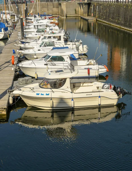 Swansea Wales July 2018 Small Boats Lined Swansea Marina Reflection — Stock Photo, Image