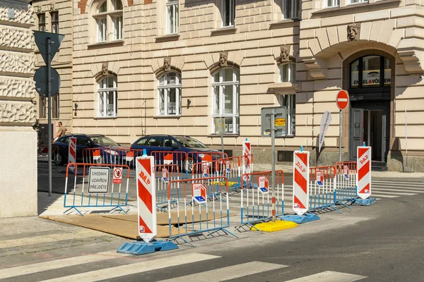 Prague Czech Republic July 2018 Barriers Marking Out Safe Route — Stock Photo, Image