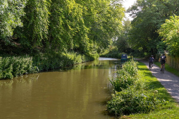 BATH, ENGLAND - JULY 2019: Scenic view of the Kennet & Avon Canal near the city of Bath