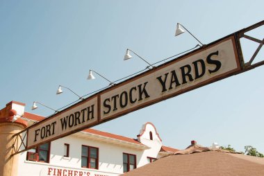 Fort Worth, Teksas - Eylül 2009: Fort Worth Stockyards sokak üzerinde bir işaret yakından görünümü