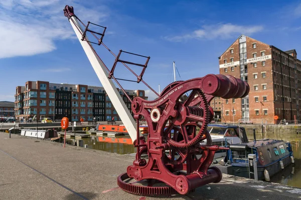 Gloucester Quays Inghilterra Settembre 2019 Gru Epoca Nelle Banchine Rigenerate — Foto Stock