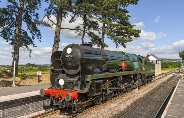 Cheltenham England Septembro 2019 Locomotiva Vapor Peninsular Oriential Estação Hipódromos — Fotografia de Stock