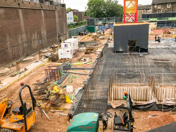 Cardiff Wales July 2019 Steel Work Reinforced Concrete Foundations Site — 图库照片
