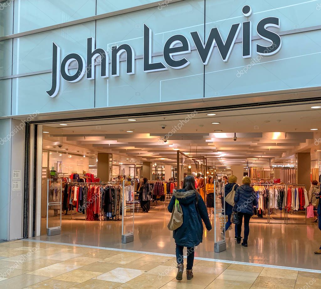 CARDIFF, WALES - SEPTEMBER 2019: Entrance to the John Lewis Partnership department store in the St David's 2 shopping mall in Cardiff city centre