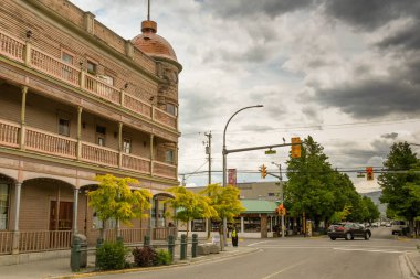 MERRITT, BRITISH COLUMBIA, CANADA - JUNE 2018: The historic Coldwater Hotel in Merritt town centre. clipart