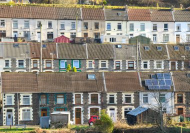 Rhondda Vadisi, Galler - Ocak 2018: Teraslı evler